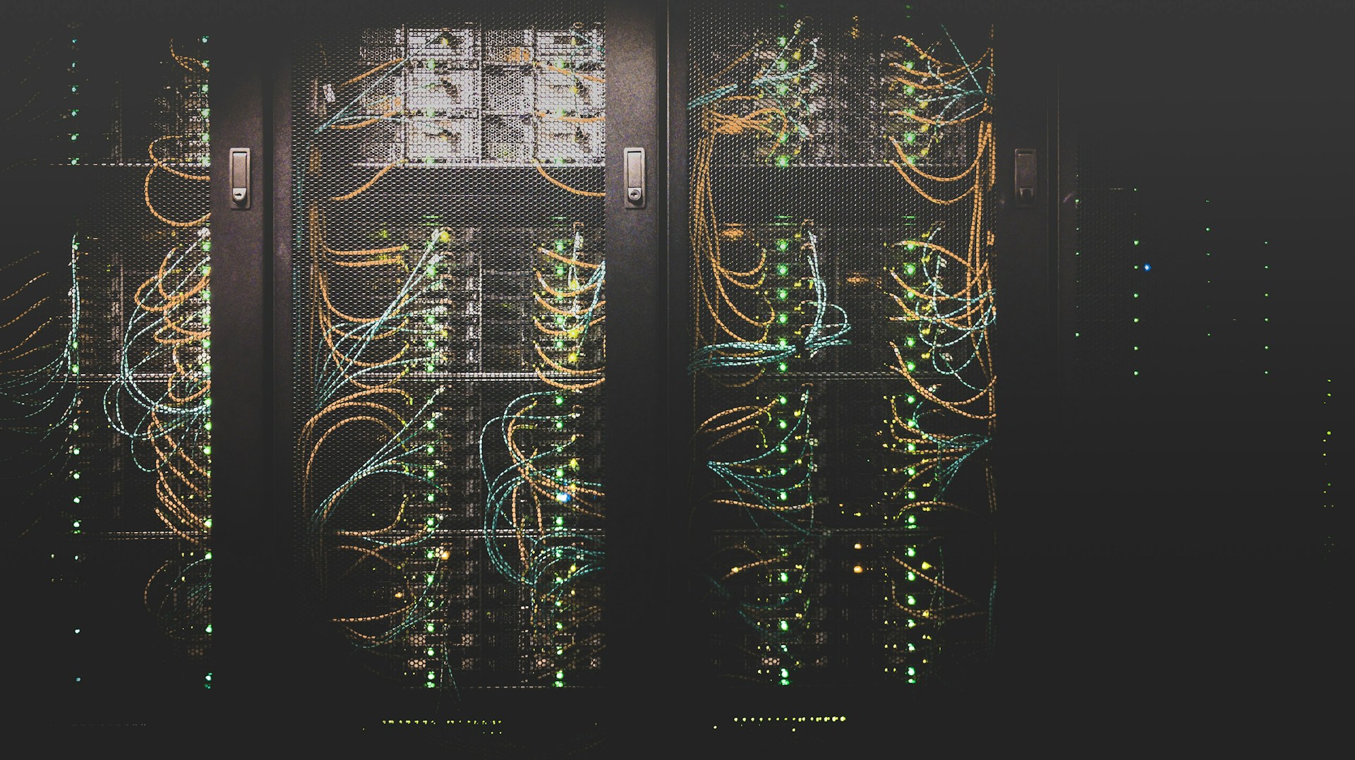 Rows of rack-mounted servers in a data centre
